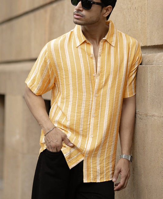 Yellow Printed Stripe Flowy Shirt