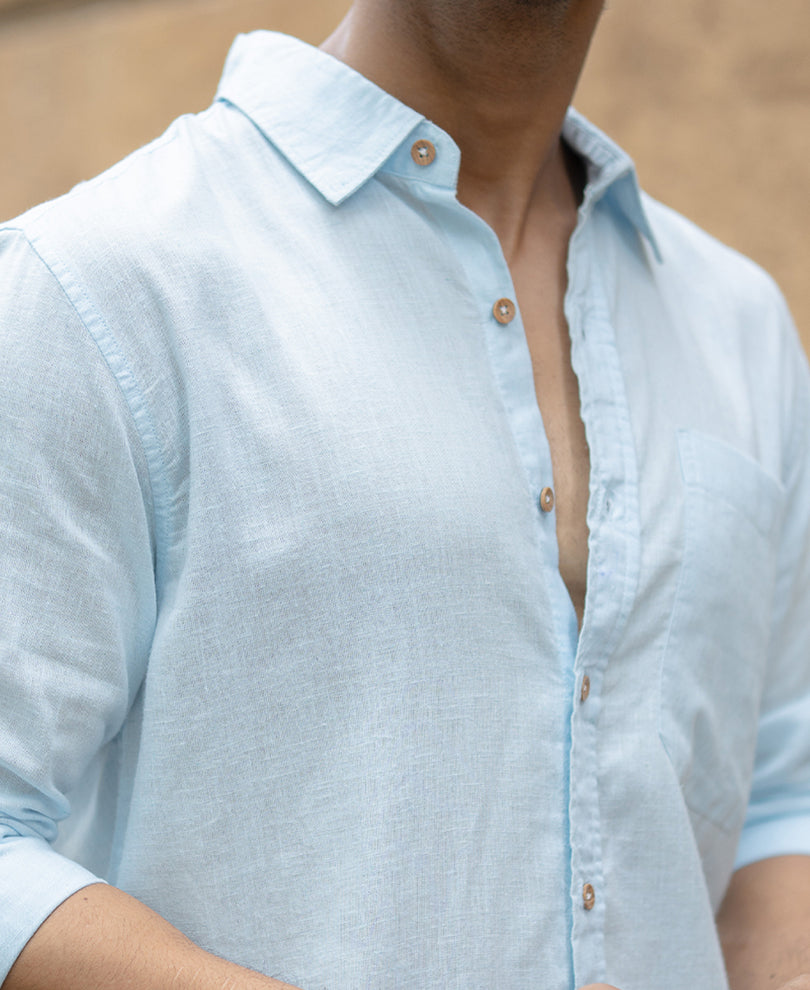 Light Blue Linen Blend Shirt