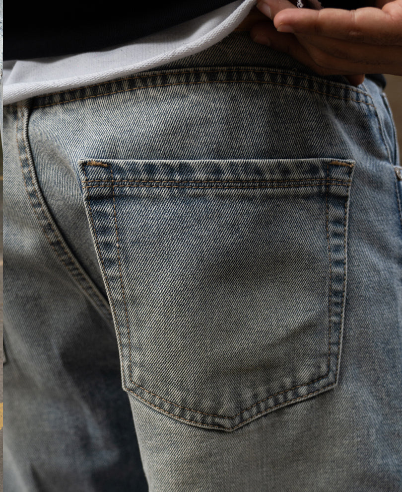 Mid Blue Baggy Distressed Jeans