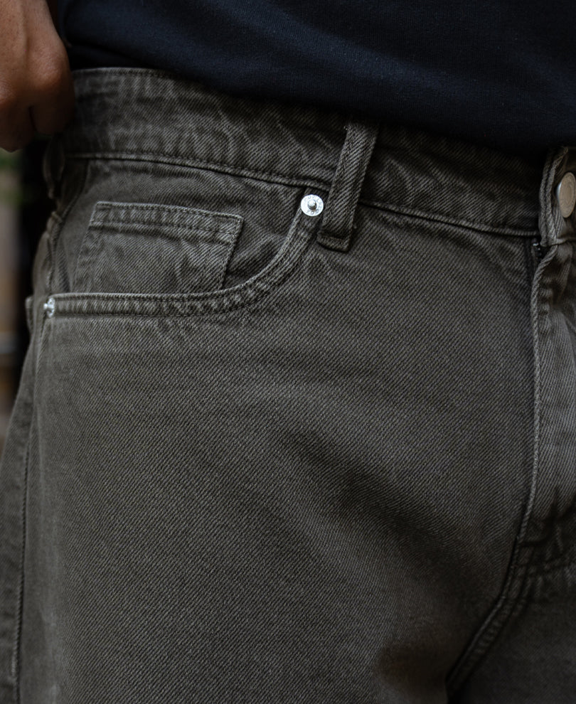 Dark Olive Washed Baggy Jeans 100% Cotton