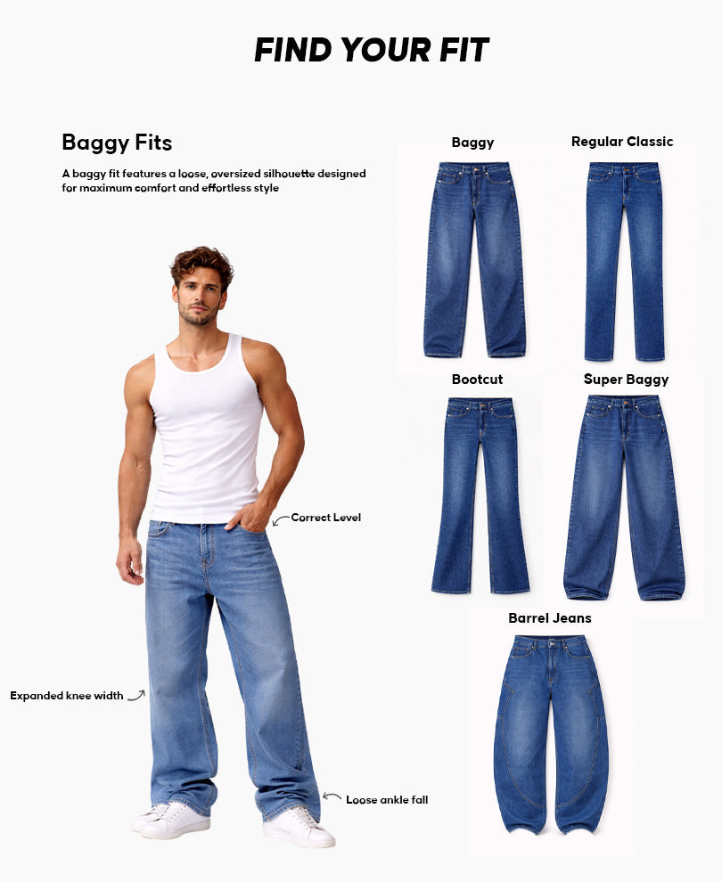 Mid Blue Baggy Distressed Jeans