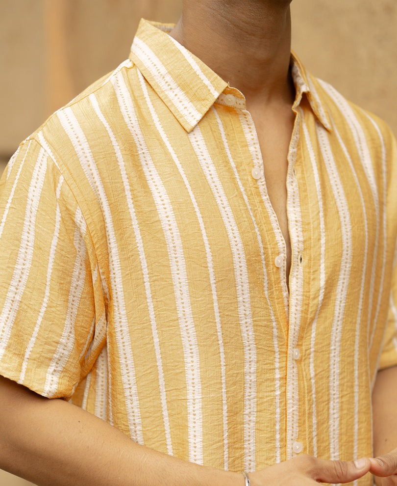 Yellow Printed Stripe Flowy Shirt