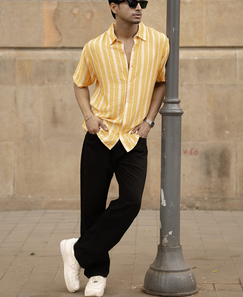 Yellow Printed Stripe Flowy Shirt