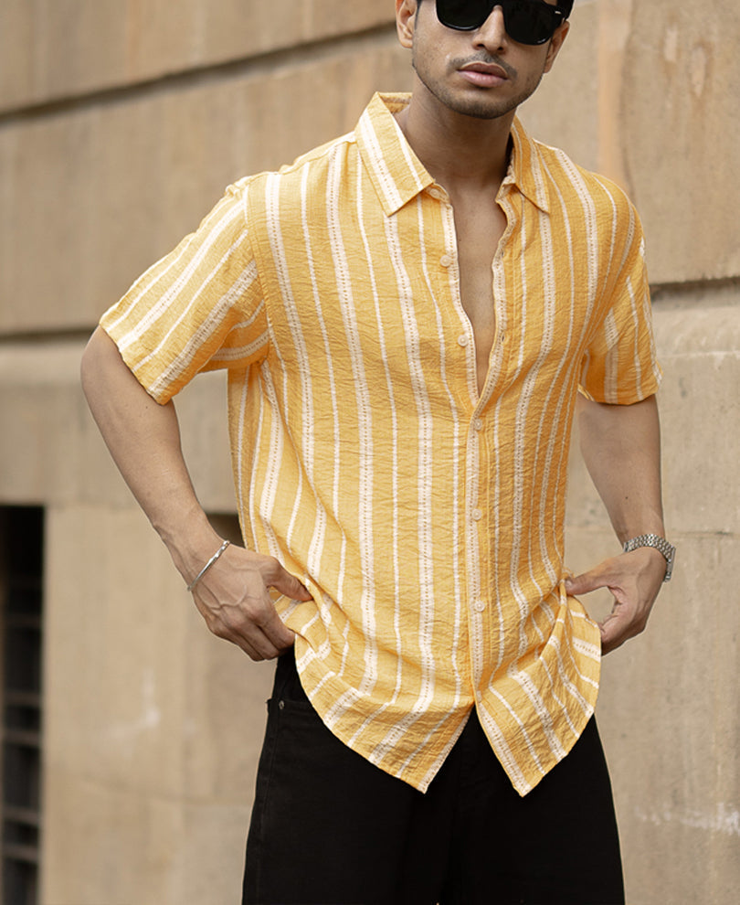 Yellow Printed Stripe Flowy Shirt