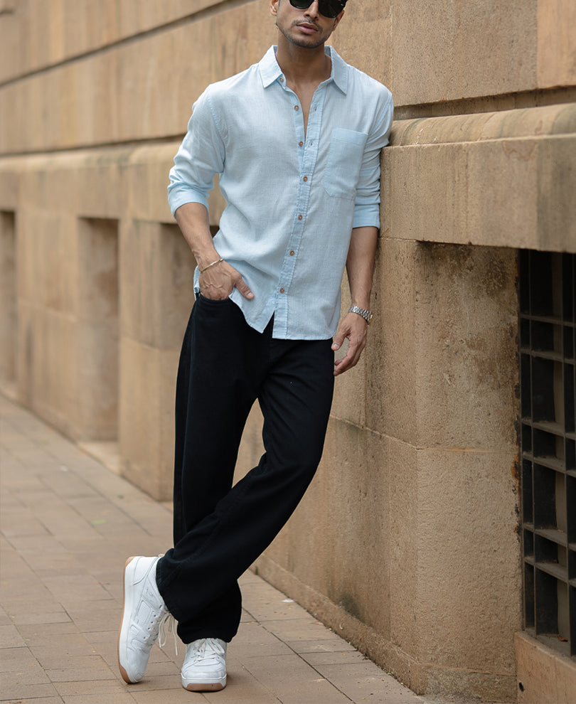 Light Blue Linen Blend Shirt