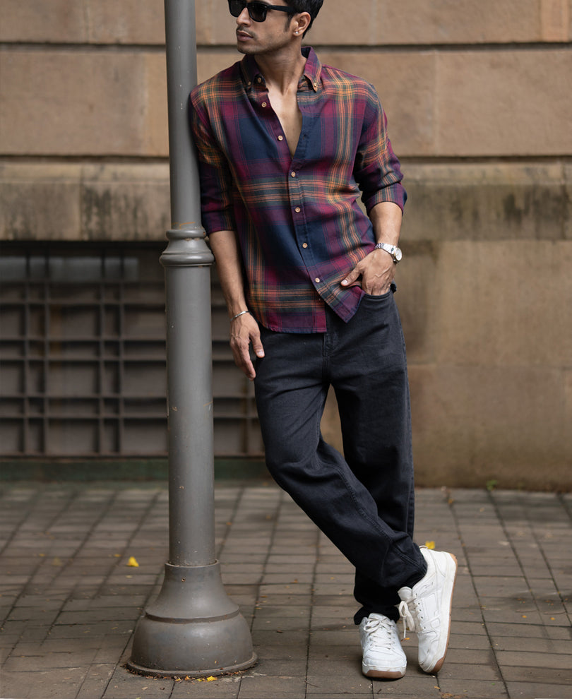 Multicolour Twill Checks Buttondown Shirt