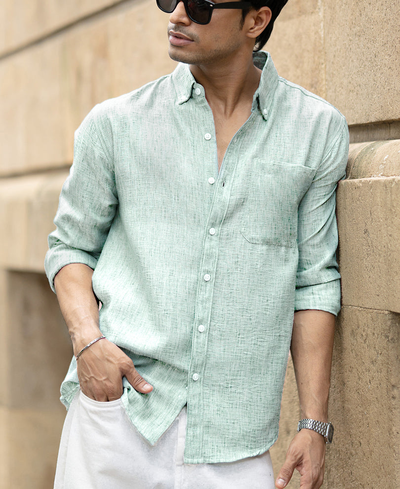 Green Slub Textured Shirt