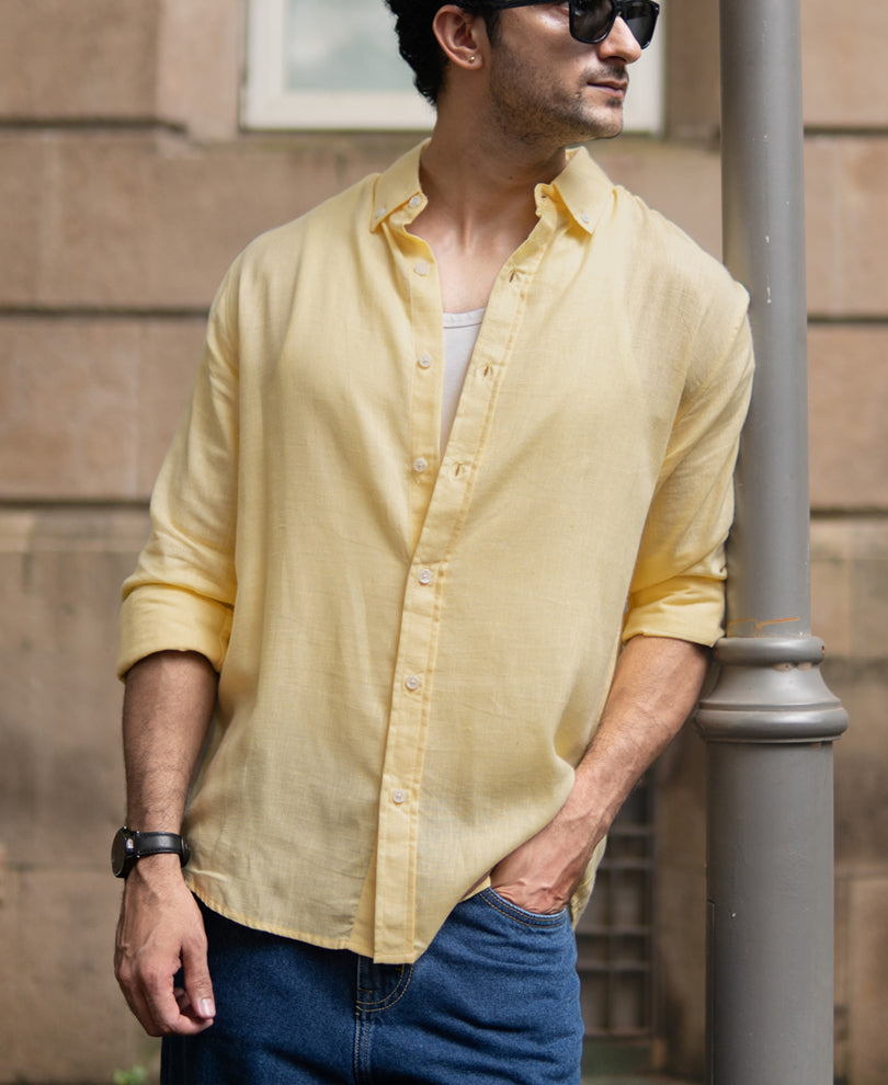 Butter Yellow Linen Blend Shirt