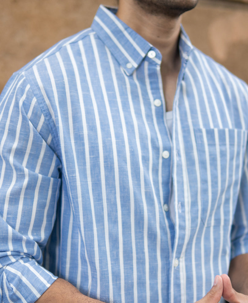 Blue Slub Stripe Buttondown Shirt