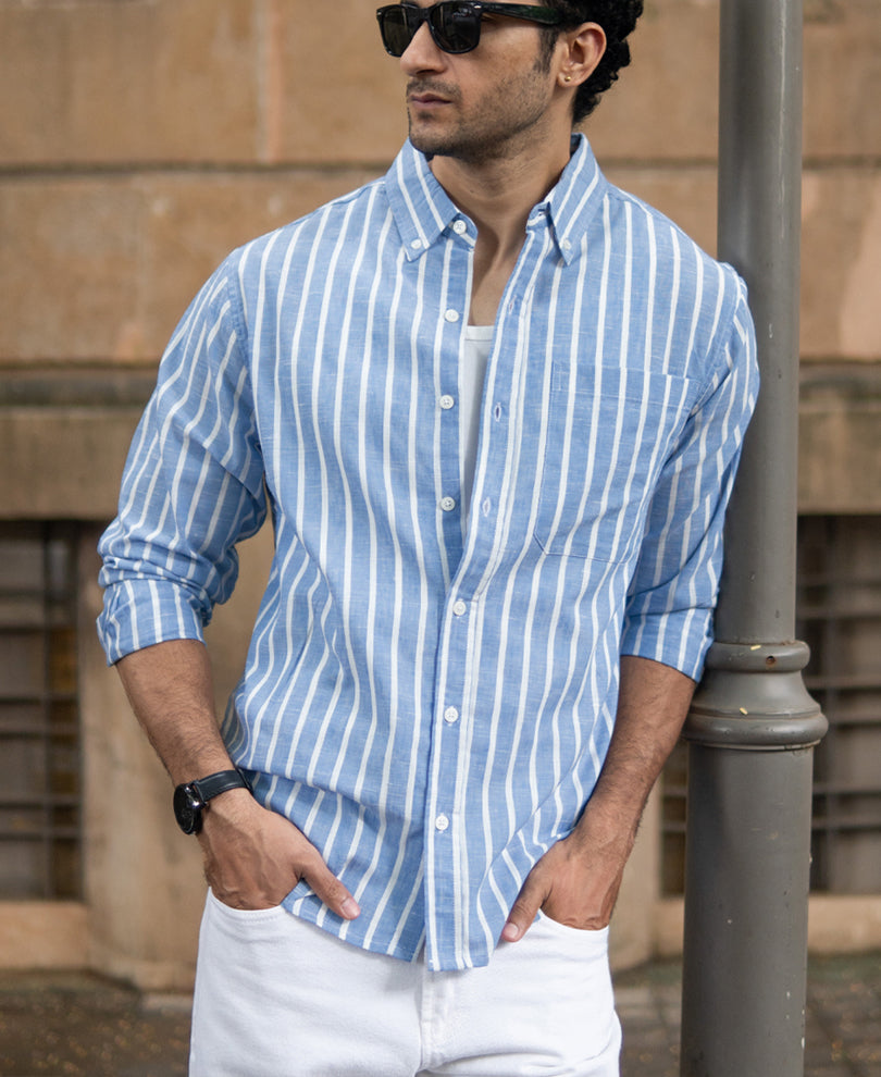 Blue Slub Stripe Buttondown Shirt