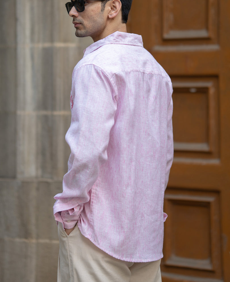 Pink Printed Stripe Shirt 100% Cotton