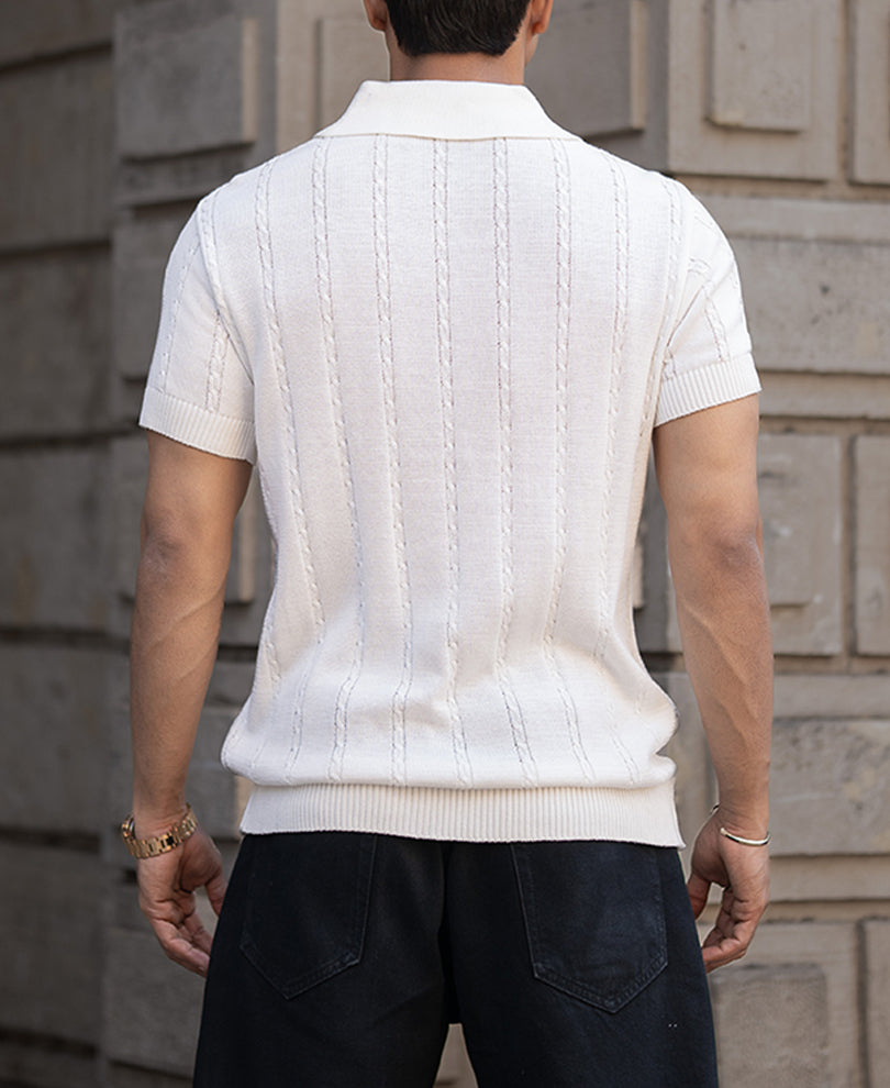 Offwhite Knitted Polo T-Shirt 100% Cotton