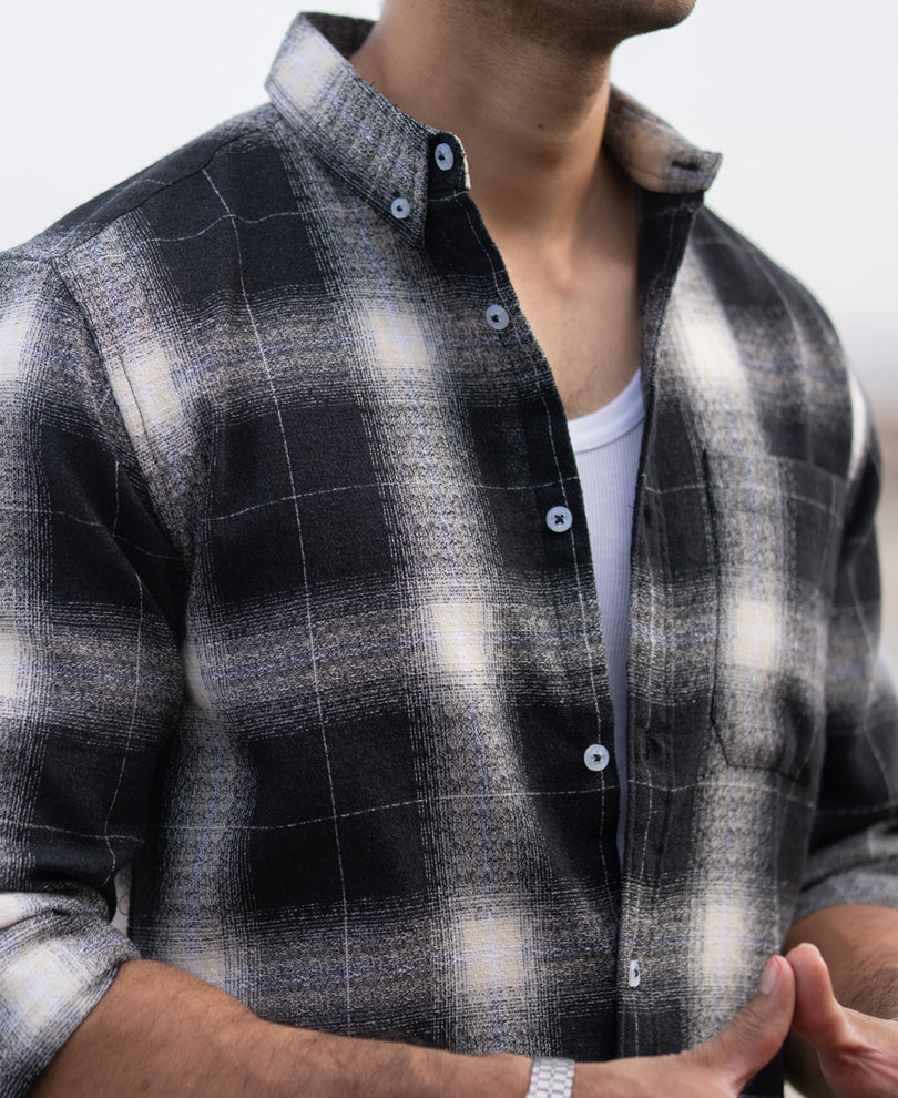 Black Structured Button Down Shirt