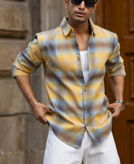 Yellow Brushed Checks Shirt