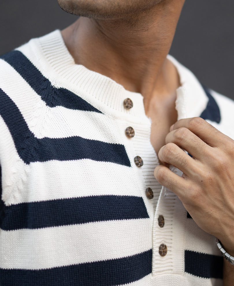 Navy Striped Raglan T-Shirt 100% Cotton