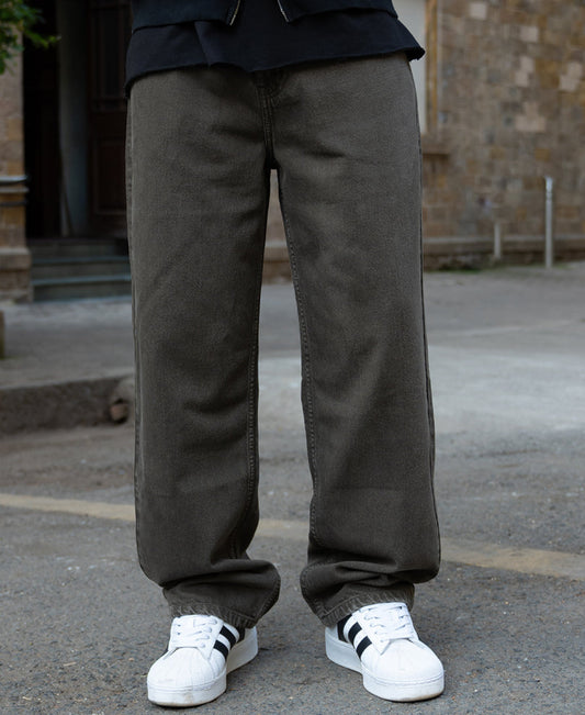 Dark Olive Washed Baggy Jeans 100% Cotton