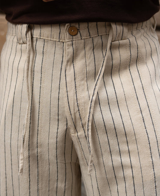 Cream Striped Linen Trouser
