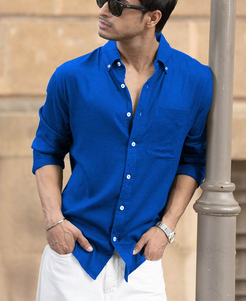 Vivid Blue Linen Blend Shirt