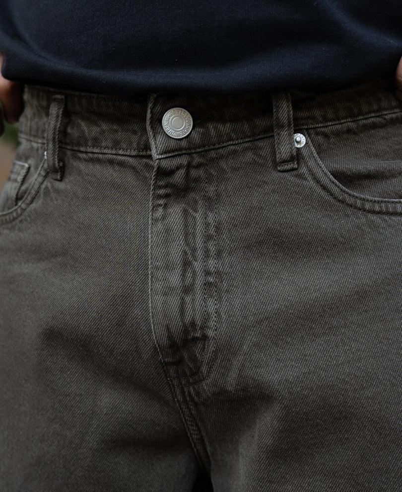 Dark Olive Washed Baggy Jeans 100% Cotton
