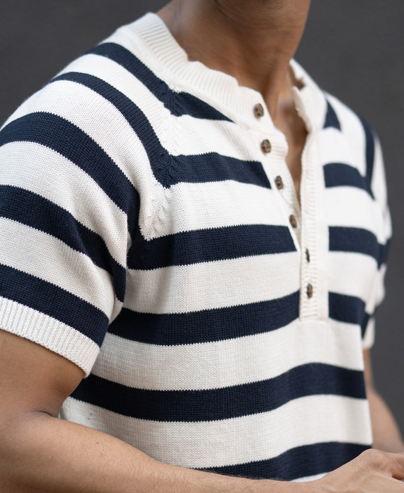 Navy Striped Raglan T-Shirt 100% Cotton