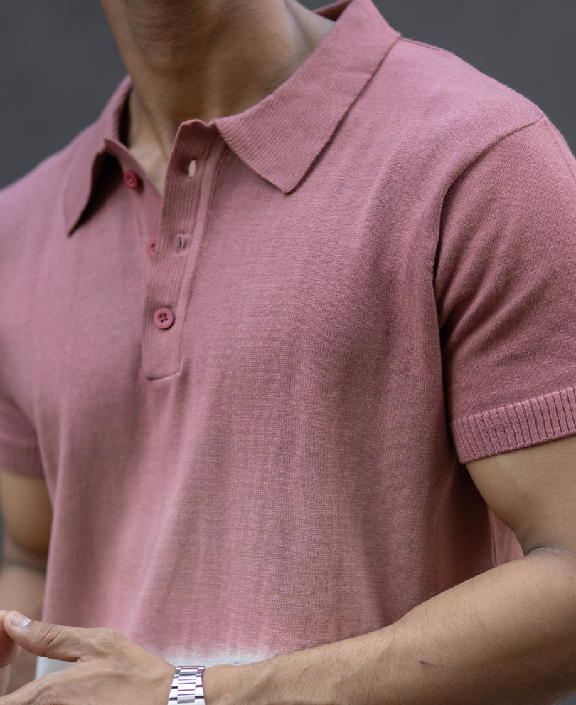 Brick Ombre Knit Polo T-Shirt 100% Cotton