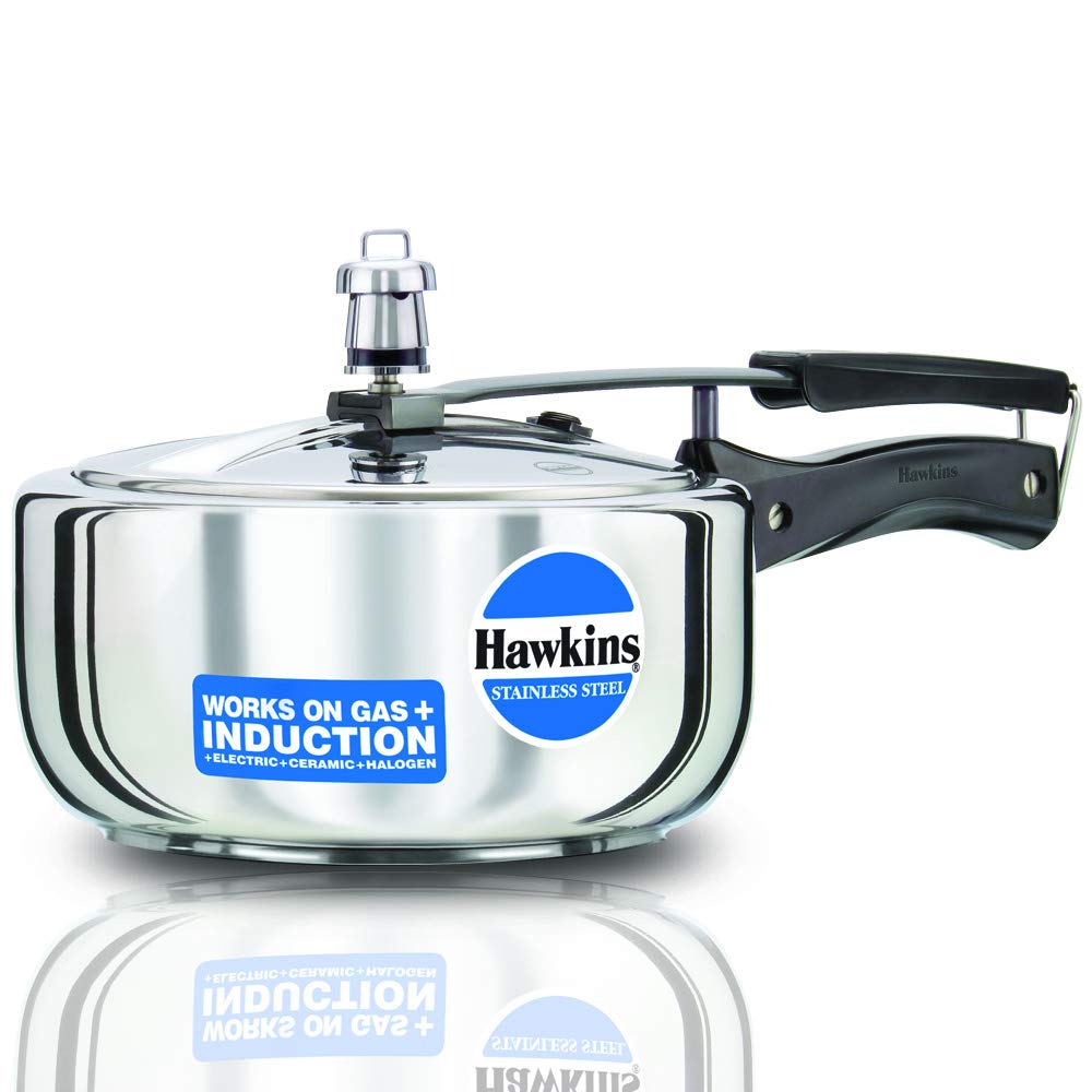 Click to see full view   2 VIDEOS     2+ Hawkins 3 Litre Inner Lid Pressure Cooker, Stainless Steel Cooker, Induction Cooker, Silver (HSS3W)