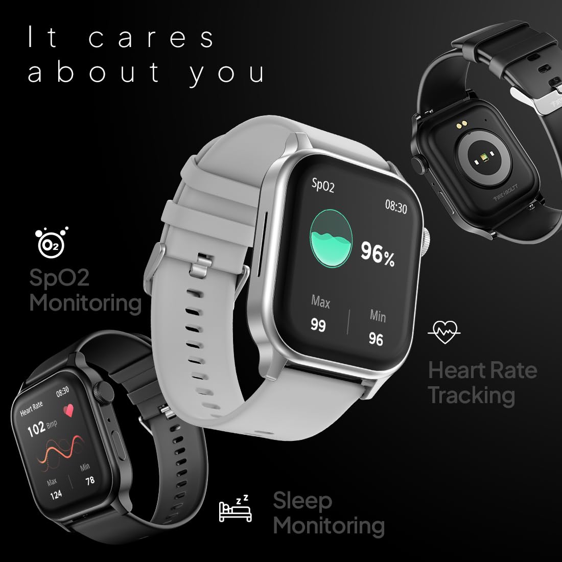 Fire‑Boltt Rise Smart Watch 1.85″ HD Display with Bluetooth Calling, AI Voice Assistant, Rotating Crown, SpO2 & Heart Rate Monitor, 120+ Sports Modes,IP67 Waterproof Smart Watch for Men & Women - Grey