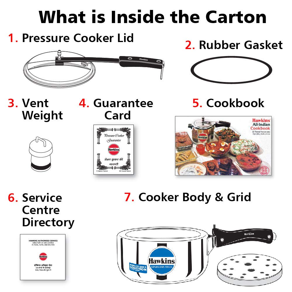 Click to see full view   2 VIDEOS     2+ Hawkins 3 Litre Inner Lid Pressure Cooker, Stainless Steel Cooker, Induction Cooker, Silver (HSS3W)