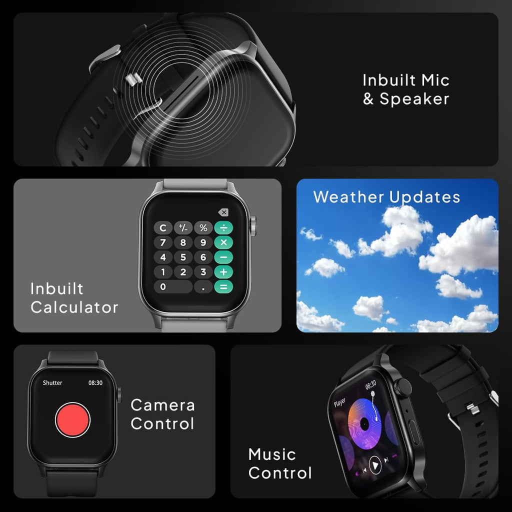 Fire‑Boltt Rise Smart Watch 1.85″ HD Display with Bluetooth Calling, AI Voice Assistant, Rotating Crown, SpO2 & Heart Rate Monitor, 120+ Sports Modes,IP67 Waterproof Smart Watch for Men & Women - Grey