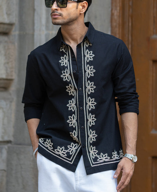 Black Lotus Embroidery Shirt