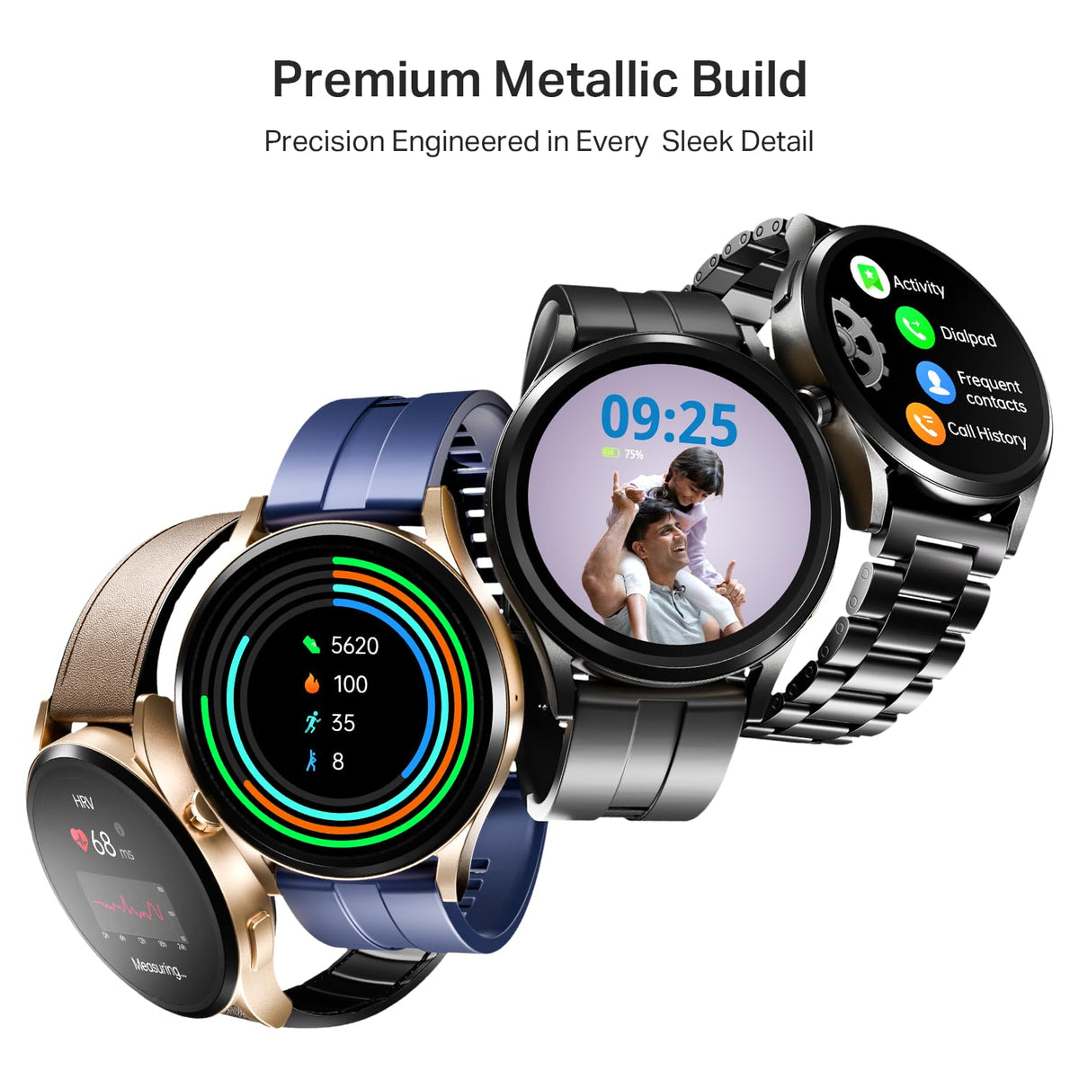 Boat Chrome Horizon, Premium Metal Body, Video Watch Faces, 1.51”(3.83cm) AMOLED Round Display, HRV & VO2 Max, Auto-Activity Detection, ASAP Charge, HRV Smartwatch for Men & Women (Coco Brown)