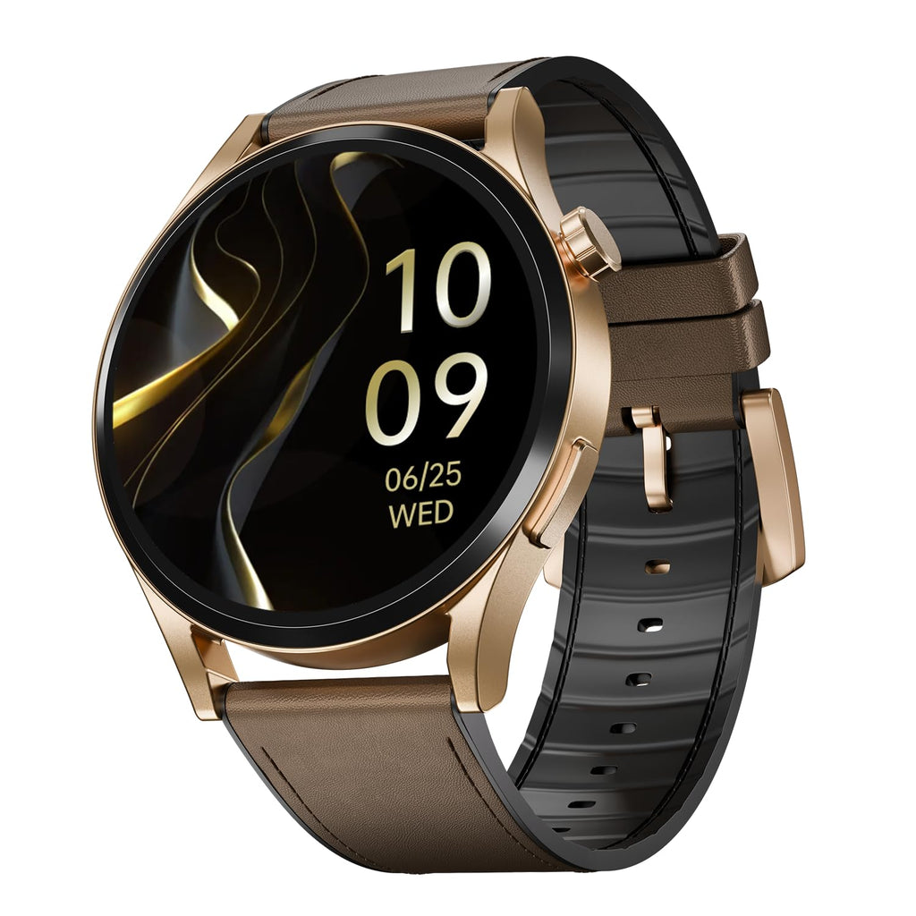 Boat Chrome Horizon, Premium Metal Body, Video Watch Faces, 1.51”(3.83cm) AMOLED Round Display, HRV & VO2 Max, Auto-Activity Detection, ASAP Charge, HRV Smartwatch for Men & Women (Coco Brown)