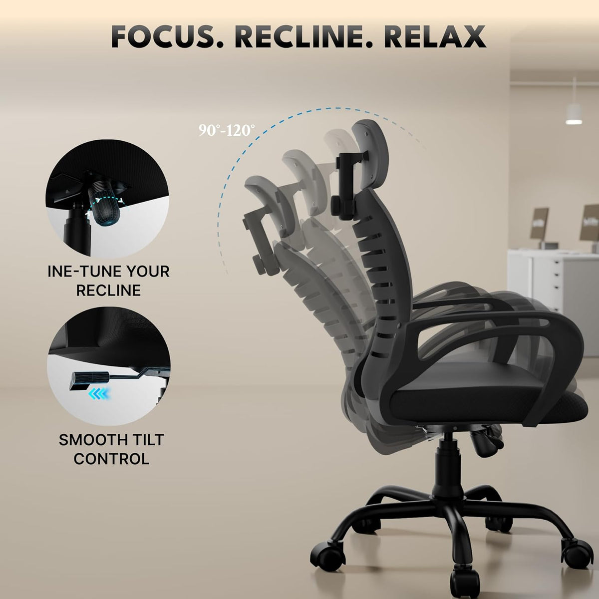 beAAtho® Verona Mesh High Back Ergonomic Home Office Chair with 3-Years Limited Warranty by beAAtho, Tilting & Height Adjustable Mechanism, Heavy Duty Metal Base Ideal for Office Work & Study (Black)