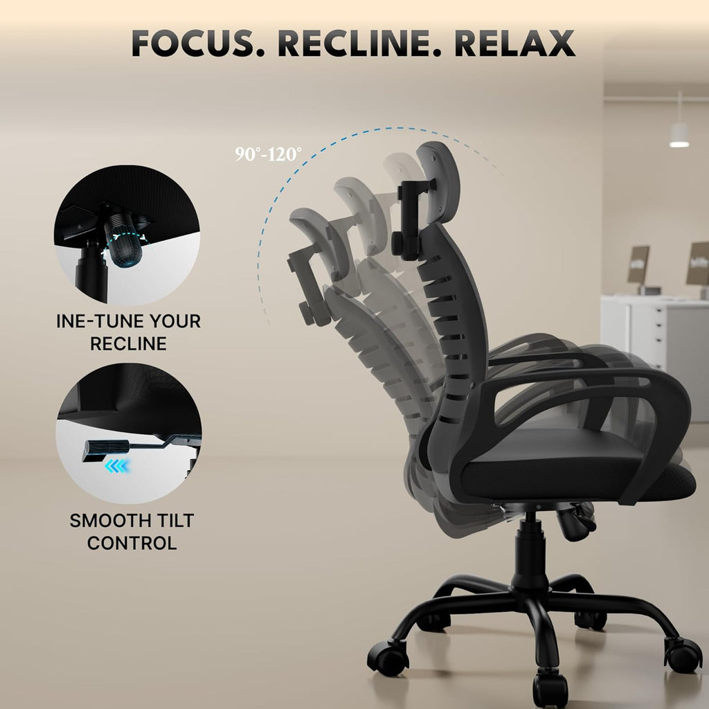 beAAtho® Verona Mesh High Back Ergonomic Home Office Chair with 3-Years Limited Warranty by beAAtho, Tilting & Height Adjustable Mechanism, Heavy Duty Metal Base Ideal for Office Work & Study (Black)