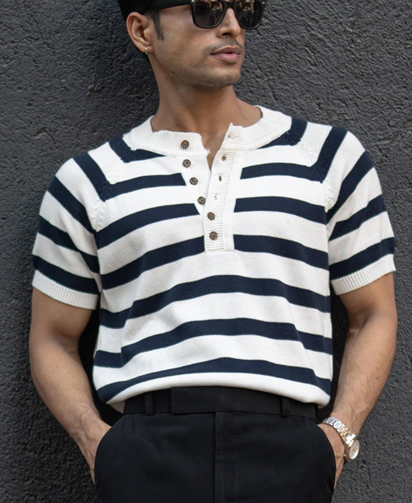 Navy Striped Raglan T-Shirt 100% Cotton