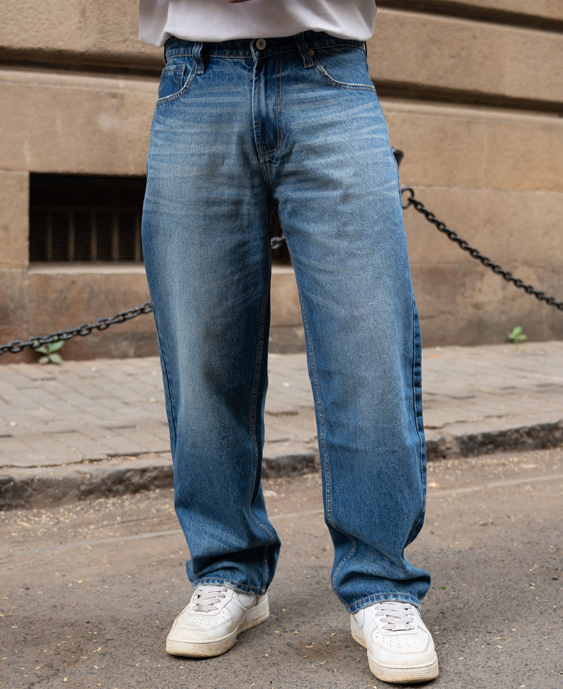 Blue Washed Baggy Jeans