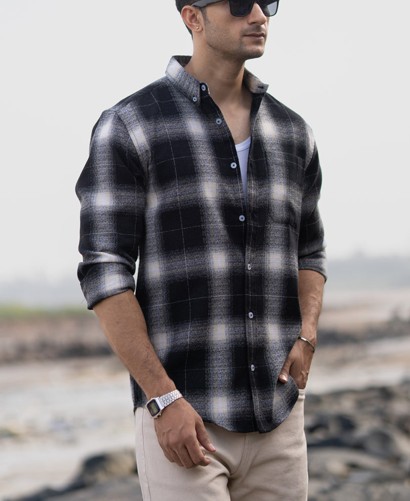Black Structured Button Down Shirt