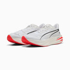 Aerodynamic White Sports Shoes with Red Sole Detail