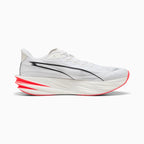 Aerodynamic White Sports Shoes with Red Sole Detail