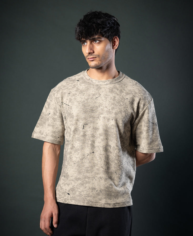 Dark Beige Tie Dye Print T-Shirt