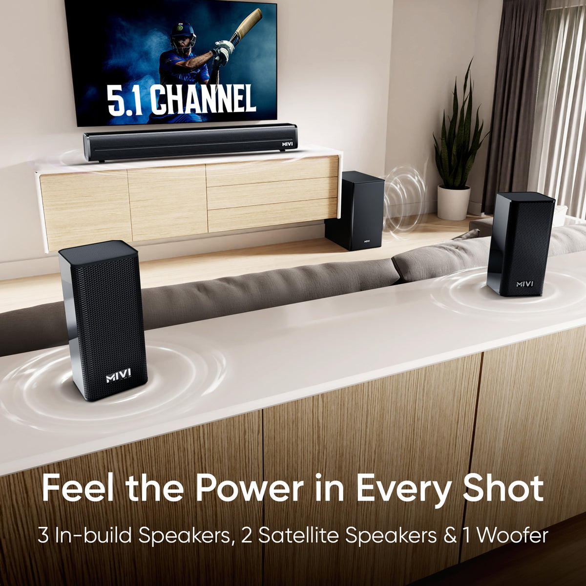 Mivi Fort H350 Soundbar, 350 Watts, 5.1 Channel, Multi-Input and EQ Modes, BT v5.1 350 W Bluetooth Soundbar (Black, 5.1 Channel)