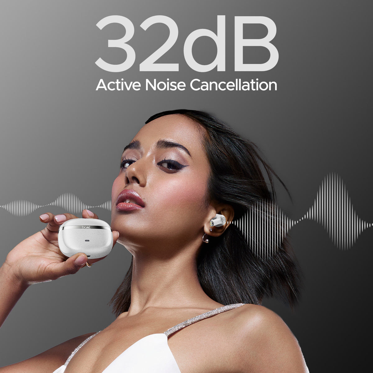 boAt Nirvana Ion 32dB Active Noise Cancellation, 120HRS, Bionic Mode, HIFI5 Bluetooth Headset (Quartz white, True Wireless)