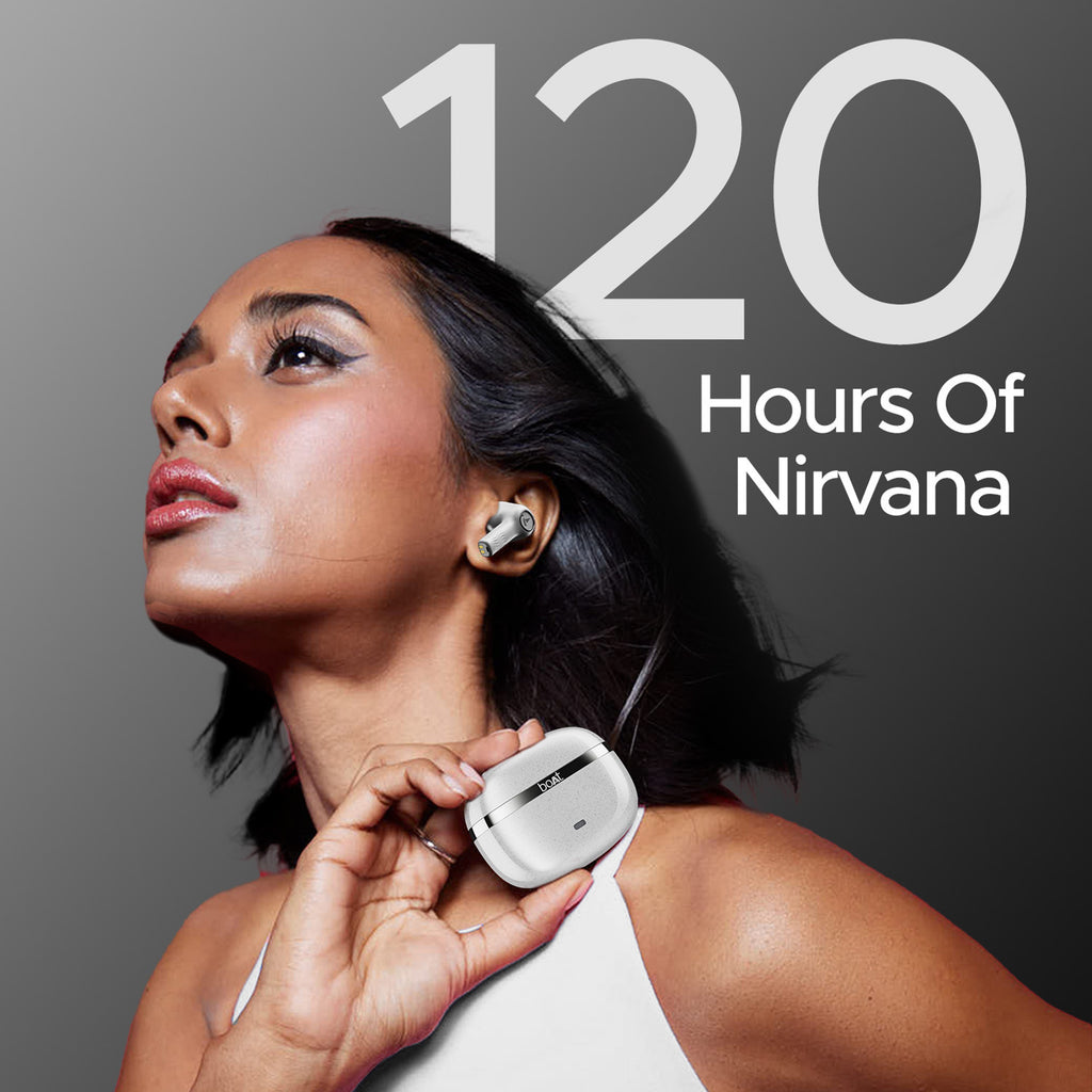boAt Nirvana Ion 32dB Active Noise Cancellation, 120HRS, Bionic Mode, HIFI5 Bluetooth Headset (Quartz white, True Wireless)