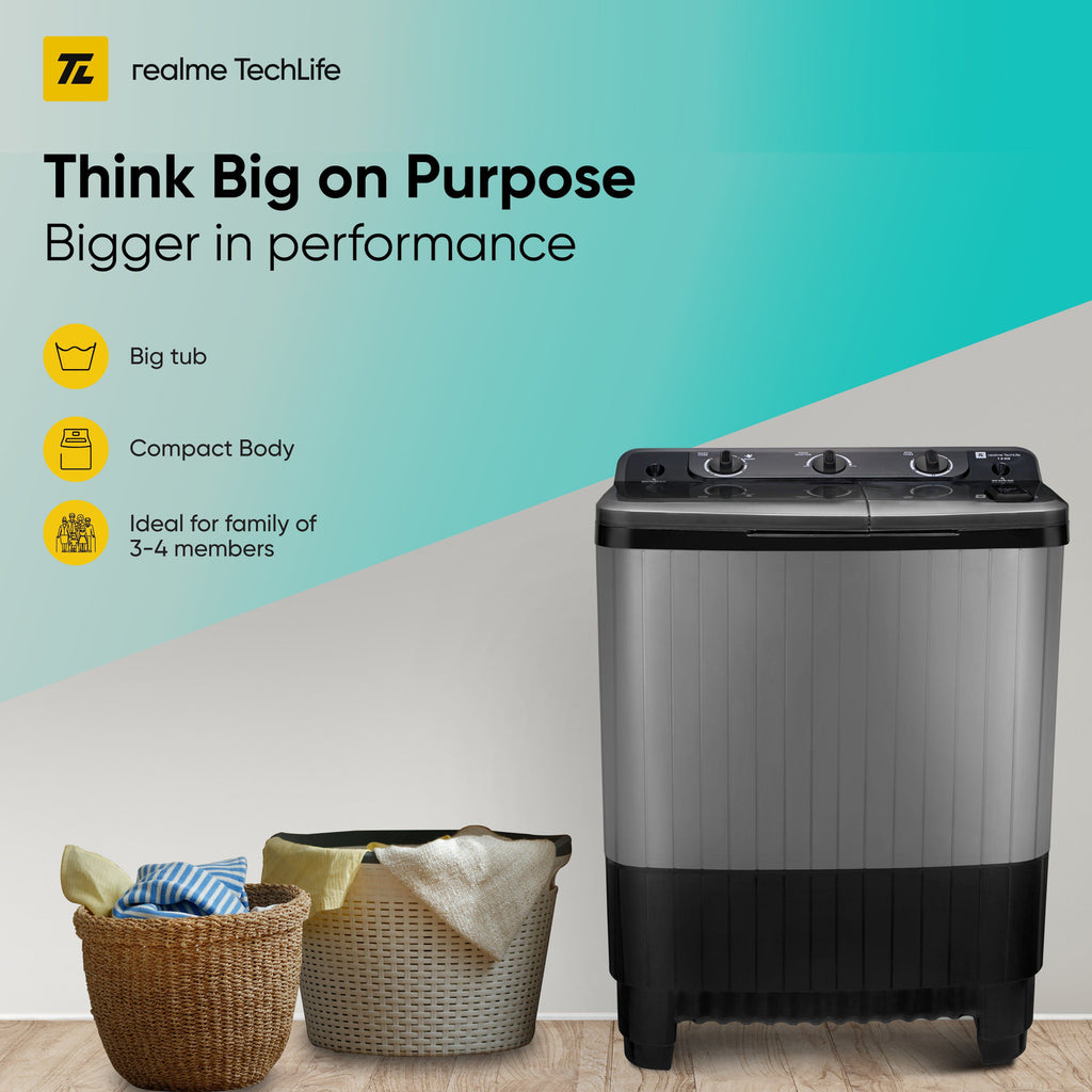 realme TechLife 7.5 kg 5 Star Rating Semi Automatic Top Load Black, Grey (RMSA755NNNDG)