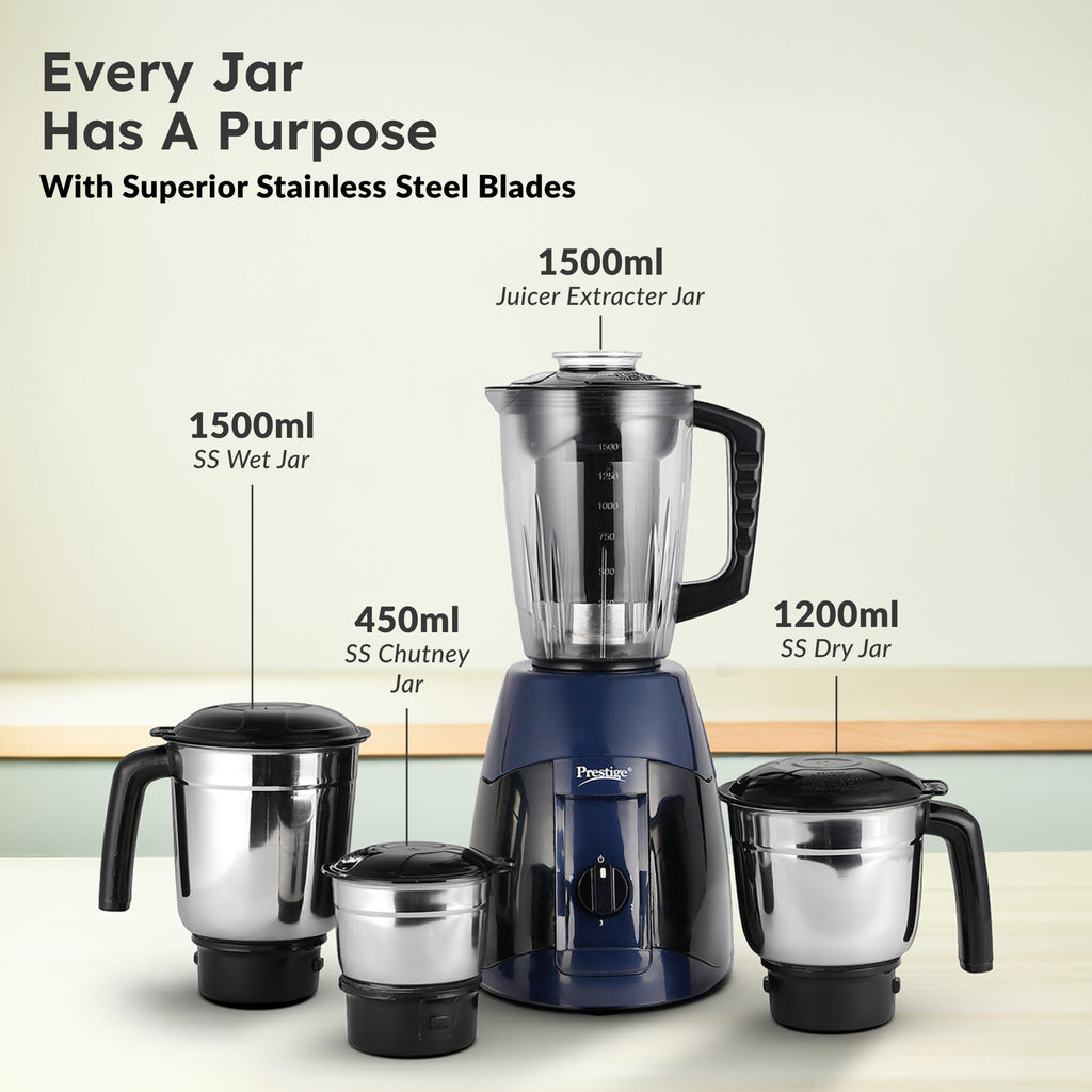 Prestige Supreme 750 W Juicer Mixer Grinder (Atlas supreme | 4 Jars | Black, Blue)