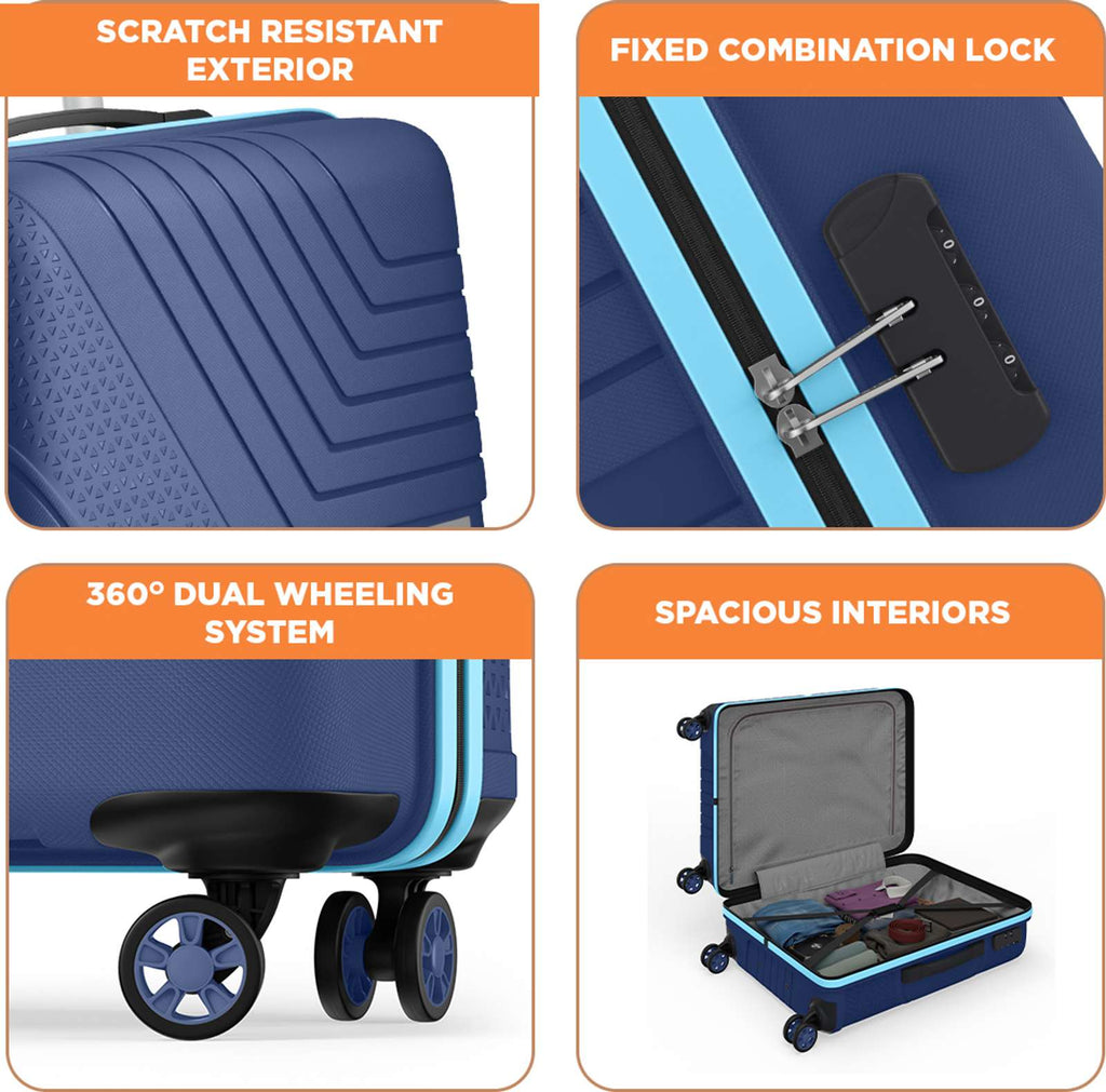 Hard Body Set of 3 Luggage 4 Wheels - Magnum Fury Set of 3 (Small 55cm | Medium 65cm | Large 75cm) 4W - Blue