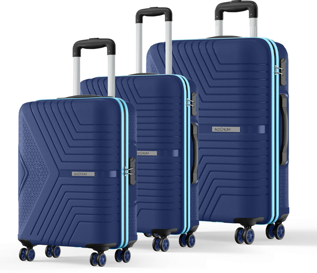 Hard Body Set of 3 Luggage 4 Wheels - Magnum Fury Set of 3 (Small 55cm | Medium 65cm | Large 75cm) 4W - Blue